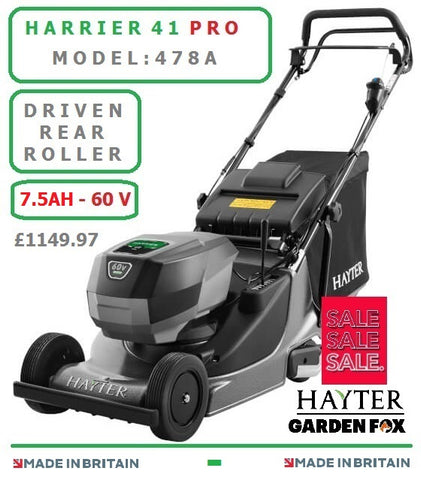 SALE PRICE - £1199.97 **CLICK & COLLECT or visit & purchase in store ** new HAYTER Harrier 41 16" PRO Rear Roller MOWER 60V 7.5AH Code 378A - CORDLESS ( Battery ) LA £1199.97 LM