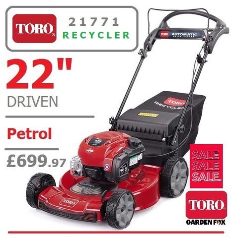 SALE PRICE - TORO - £699.97 **CLICK & COLLECT or visit & purchase in store** new Toro 22" 55cm Steel Deck Recycler Petrol 3in1 MOWER 22" Code : 21771 LA