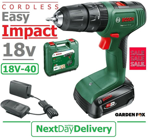 SALE best PRICE 74.97 BOSCH EasyIMPACT 18v 40 2sp Cordless Drill 06 GardenFOX LTD