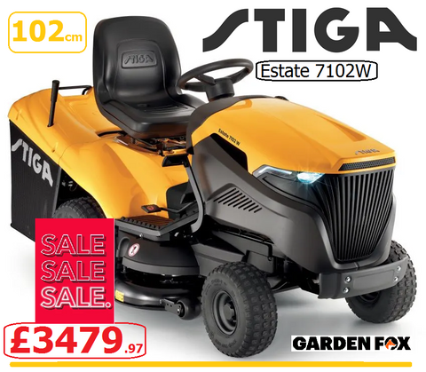 SALE PRICE - £3479.97*  * CLICK & COLLECT * or visit & purchase in store for local delivery * - new STIGA Estate 7102W Petrol Garden Tractor Hydrostatic Transmission Key Start Ride on MOWER 102cm Grass Collector RO £3497.97