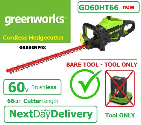 new £169.97 - Bare Tool GREENWORKS GD60HT66 60V 66cm Cordless HEDGECUTTER 6952909070483 HEC