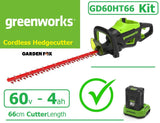 new £359.97 - GREENWORKS GD60HT66 60V 4.0AH 66cm Cordless HEDGECUTTER (KIT) 6952909070483+67100 HEC