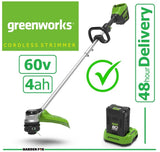 new £369.97 - new GREENWORKS GD60LT 60V 4.0AH Cordless STRIMMER ( KIT ) GD60LT 6952909015637+67100  BCH
