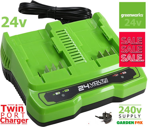 SALE PRICE £48.97 GreenWORKS 24v Twin Port Battery BATTERY CHARGER GWG24X2UC2 6952909062464