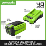 SALE PRICE - £129.99 GreenWORKS 40V 2.0AH Battery & Charger Pack GWGSK40B2 - 6952909068732