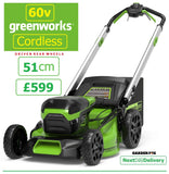 new - £599.99* - CLICK & COLLECT or visit & purchase in store * - GREENWORKS DigiPRO GD60LM51SPK4  Cordless 21" 51cm DRIVEN Lawnmower 6952909067452 LA
