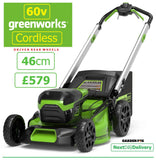 new - £579.99* - CLICK & COLLECT or visit & purchase in store * - GREENWORKS DigiPRO GD60LM46SPK4  Cordless 18" 46cm DRIVEN Lawnmower 6952909067445 LA