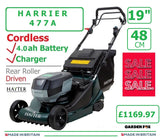 FREE Servicing - new £1399.97 Hayter Harrier 48 Cordless **** CLICK & COLLECT or purchase in store **** new Hayter Harrier 48 19" VS Autodrive Rear Roller MOWER 60V 7.5AH Code 477A - CORDLESS ( Battery ) - Mower Cost New with Battery & Charger £1399.97 LA