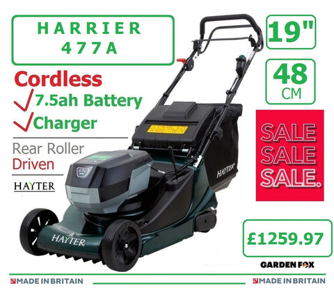 SALE PRICE - £1259.97 - HAYTER Harrier 48 Cordless *CLICK & COLLECT or visit and purchase in store* new Hayter Harrier 48 19" VS Autodrive Rear Roller MOWER 60V 7.5AH Code 477A - CORDLESS ( Battery ) - Mower Cost New with Battery & Charger £1259.97 LA SOH