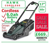 SALE PRICE - £669.97* - HAYTER Hawk 43 Cordless *CLICK & COLLECT or visit & purchase in store* new Hayter Hawk 43cm Driven Rear Roller MOWER 60V 6.0AH Code 555A - CORDLESS ( Battery ) LA