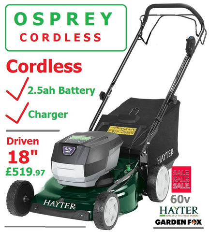 SALE PRICE - £519.97* - 2.5AH Hayter **CLICK & COLLECT or visit & purchase IN STORE ** Hayter Osprey 46 CORDLESS Battery Autodrive Driven 60V 2.5AH Cordless 4 Wheeled Lawnmower - HAY 613A LA £519.97 SOH