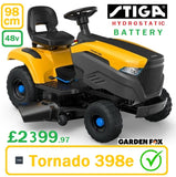 SALE best PRICE - £2399.97* - * CLICK & COLLECT or visit & purchase in store for delivery * - new STIGA Tornado 398e Battery Electric Garden Tractor Hydrostatic Transmission Button Start Ride on MOWER 98cm 2T0660481/ST2 RO - £2399.97