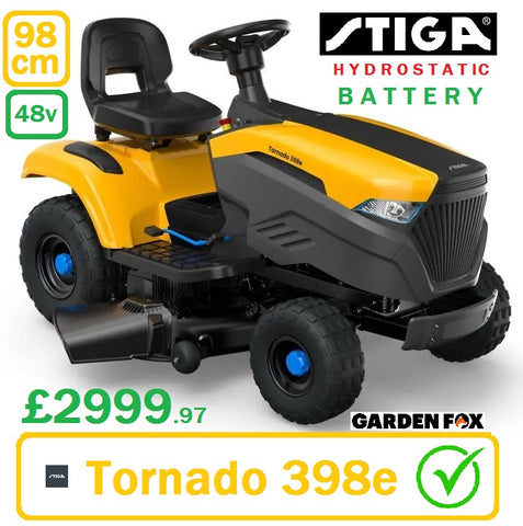 SALE best PRICE - £2999.97* - * CLICK & COLLECT or visit & purchase in store for delivery * - new STIGA Tornado 398e Battery Electric Garden Tractor Hydrostatic Transmission Button Start Ride on MOWER 98cm 2T0660481/ST2 RO - £2999.97