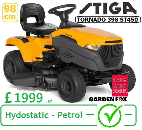 SALE PRICE - £1999.97 - * CLICK & COLLECT or visit & purchase in store for delivery * - new STIGA TORNADO 398 ST Side Discharge / Multi Clip Hydrostatic Transmission Key Start Ride on MOWER 38.5"/98cm 2T0610481/ST1  £2099.97