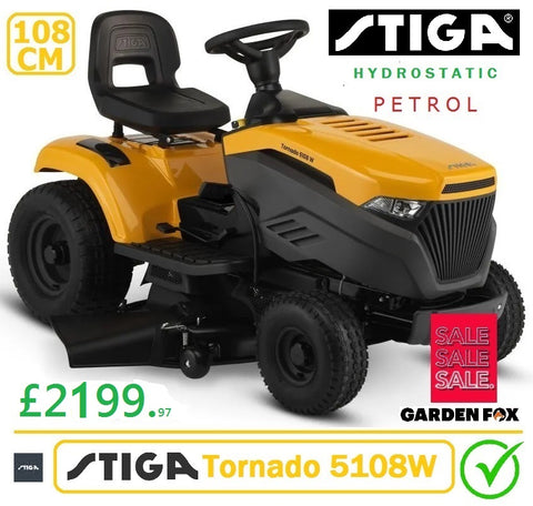 SALE best PRICE £2199.97 * CLICK & COLLECT or visit & purchase in store for delivery *  new STIGA Tornado 5108W Petrol Garden Tractor Hydrostatic Transmission Key Start Ride on MOWER 2T1220481/ST2 108cm RO    DEPOSIT