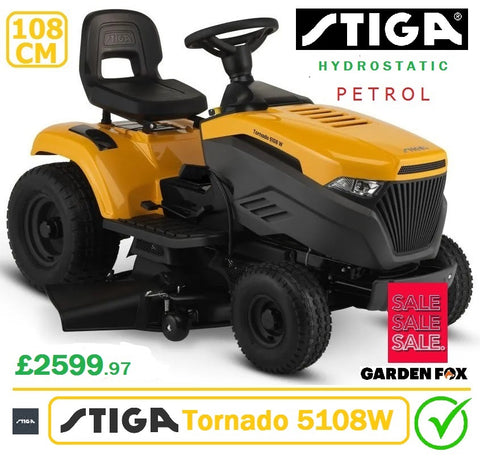SALE best PRICE - £2599.97* - * CLICK & COLLECT or visit & purchase in store for delivery * - new STIGA Tornado 5108 W Petrol Garden Tractor Hydrostatic Transmission Key Start Ride on MOWER 108cm RO £2599.97