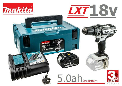new £185.97 MAKITA LXT 18V 5.0AH Combi Drill in Case - DHP482T1JW - 0088381730150