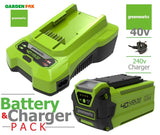 SALE PRICE - £129.99 GreenWORKS 40V 2.0AH Battery & Charger Pack GWGSK40B2 - 6952909068732