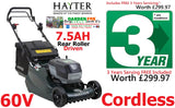 FREE Servicing - new £1499.97 Hayter Harrier 48 Cordless **** CLICK & COLLECT or purchase in store **** new Hayter Harrier 48 19" VS Autodrive Rear Roller MOWER 60V 7.5AH Code 477A - CORDLESS ( Battery ) - Mower Cost New with Battery & Charger £1499.97 LA