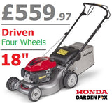 new £559.97 *CLICK & COLLECT or purchase in store* new HONDA 18" Driven Four Wheeled Lawnmower Petrol LA £559.97