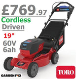 new Toro 21848 £769.97 *CLICK & COLLECT or visit and purchase in store* new CORDLESS/Battery Toro 48cm 19" Driven Rotary Mower 60V 6.0AH 21848 LA