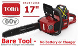 SALE best PRICE - £199.97 - BARE TOOL - TORO 60V 41cm Cordless Brushless CHAINSAW 17" - 51845T 9301317983842