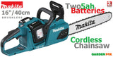 SALE PRICE - £489.97 - MAKITA DUC405PT2 Twin 18V (36V) Li-LXT Brushless 16" Chainsaw 0088381870689 CS